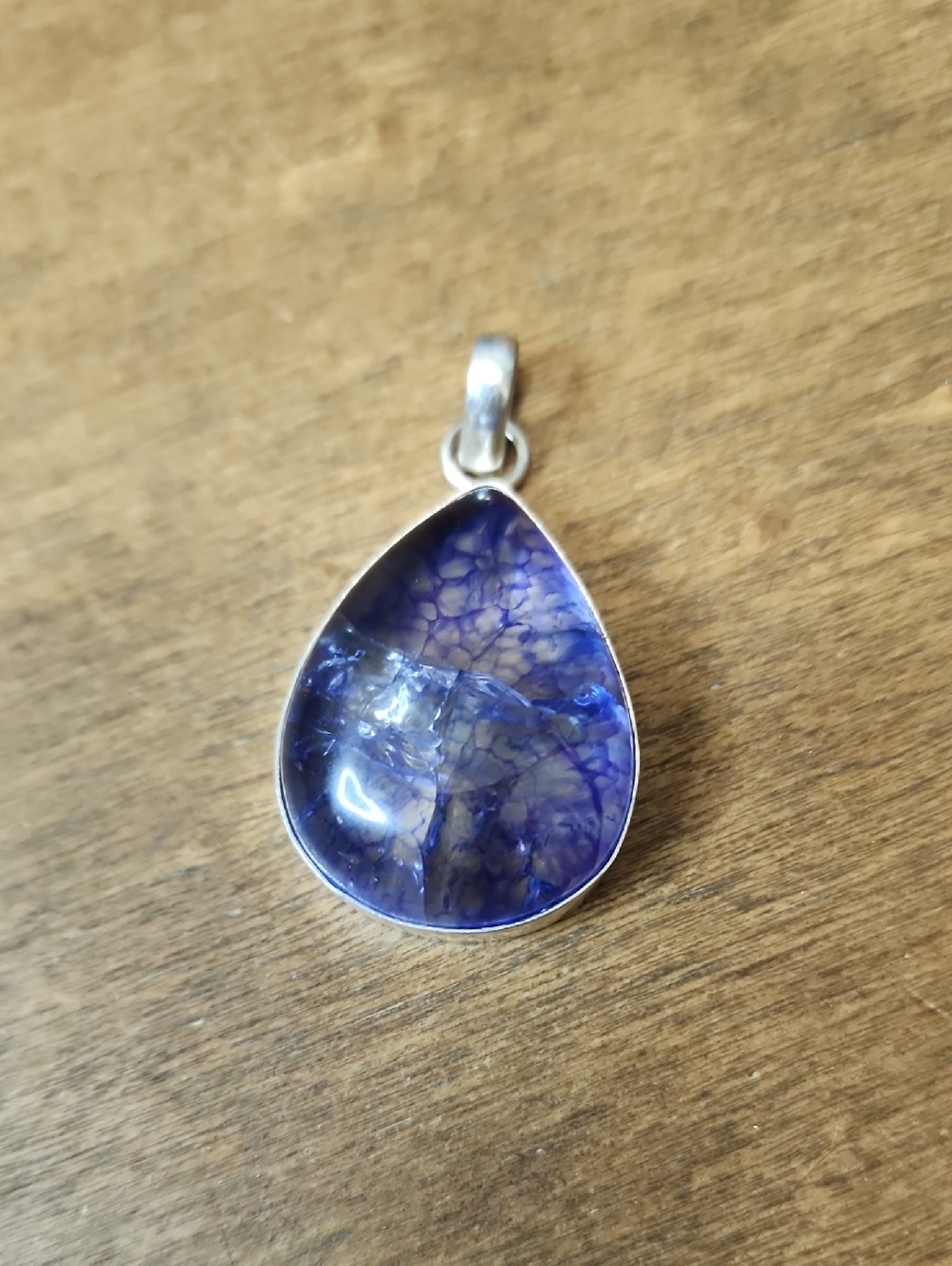 Teardrop Blue Cracked Crystal Pendant Necklace